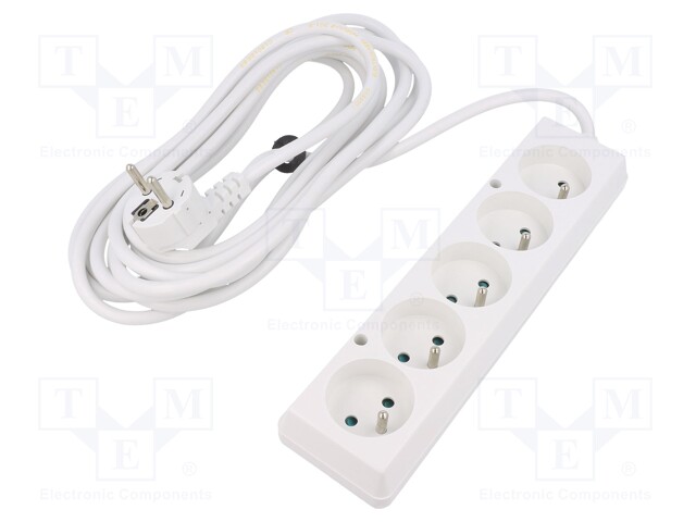 Extension lead; Sockets: 5; white; 3x1,5mm2; 5m; 16A