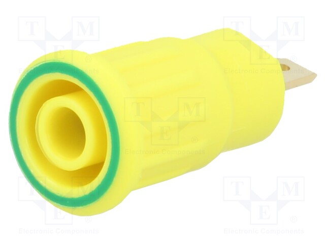 Socket; 4mm banana; 24A; 1kV; yellow-green; gold-plated; on panel