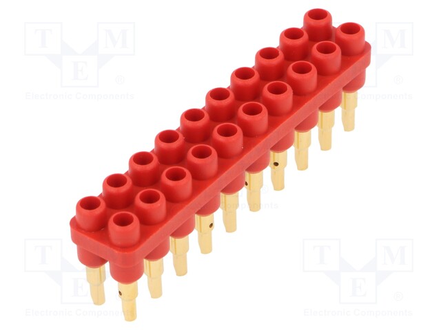 Socket strip; Connector: 2mm banana; red; 70VDC; 10A; 33VAC; 6mm