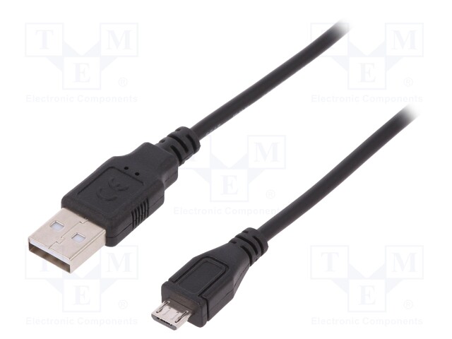 Cable; USB 2.0; USB A plug,USB B micro plug; nickel plated; 1.8m