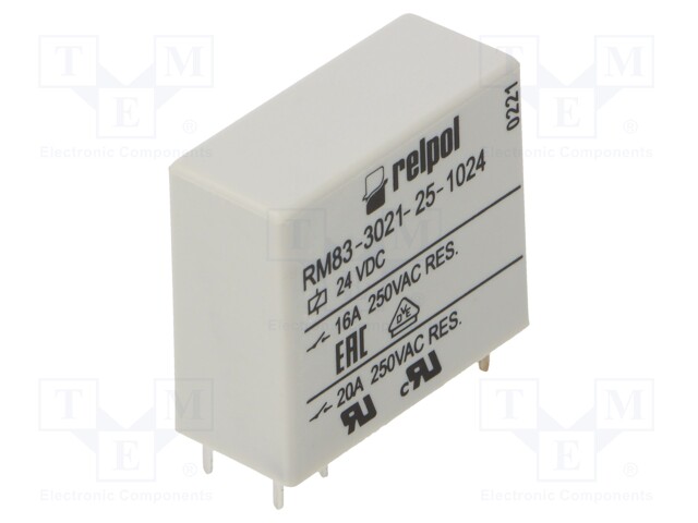 Relay: electromagnetic; SPST-NO; Ucoil: 24VDC; 16A/250VAC; 16A