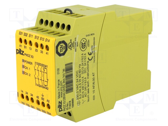 Module: safety relay; Series: PNOZ X3; 24VDC; 230VAC; IN: 2; OUT: 5