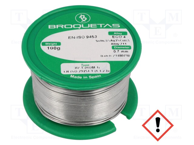 Soldering wire; Sn96,5Ag3Cu0,5; 0.7mm; 0.1kg; lead free