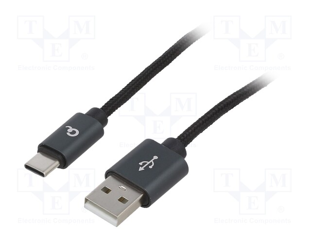 Cable; USB 2.0; USB A plug,USB C plug; gold-plated; 1.8m; black