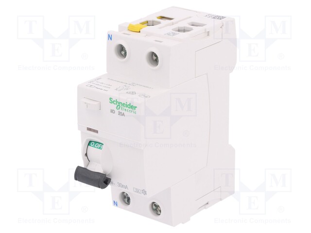 RCD breaker; Inom: 25A; Ires: 30mA; Poles: 2; 400V; Mounting: DIN