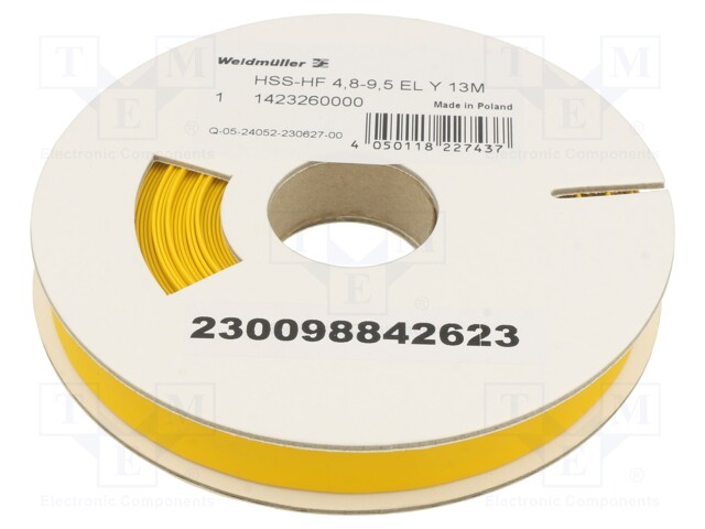 Heat shrink sleeve; glueless; 2: 1; 9.5mm; L: 13m; yellow