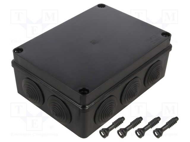 Enclosure: junction box; X: 140mm; Y: 190mm; Z: 70mm; IP65; black