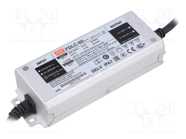 Power supply: switched-mode; LED; 80W; 30÷54VDC; 1000÷2100mA; IP67