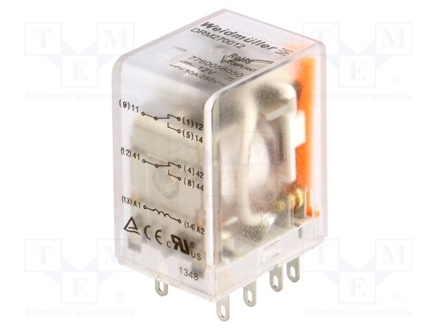 Relay: electromagnetic; DPDT; Ucoil: 12VDC; 10A/250VAC; 10A/24VDC