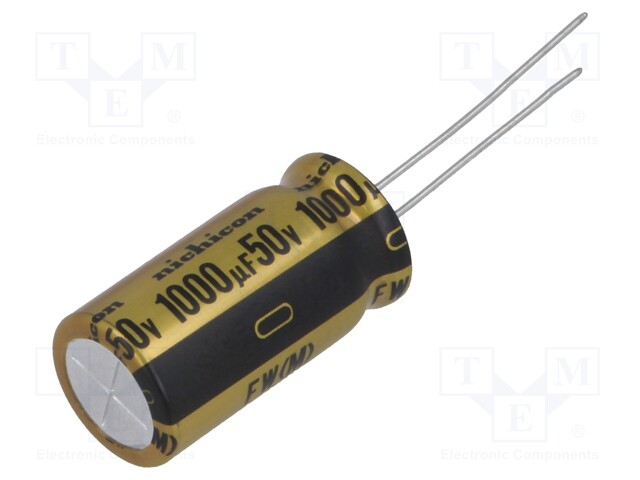 Capacitor: electrolytic; THT; 1000uF; 50VDC; Ø12.5x25mm; Pitch: 5mm