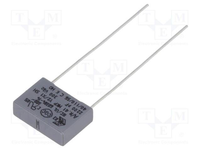 Capacitor: polypropylene; Y2; 2.2nF; 10mm; ±20%; 13x4x9mm; 300VAC