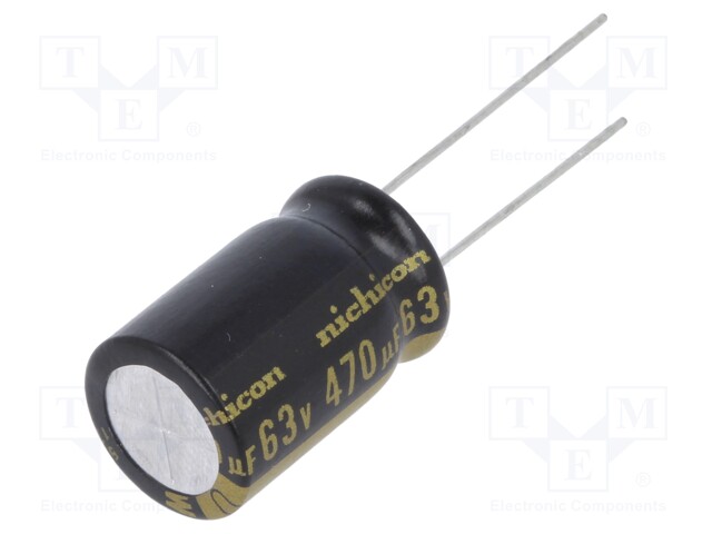 Capacitor: electrolytic; THT; 470uF; 63VDC; Ø12.5x20mm; Pitch: 5mm