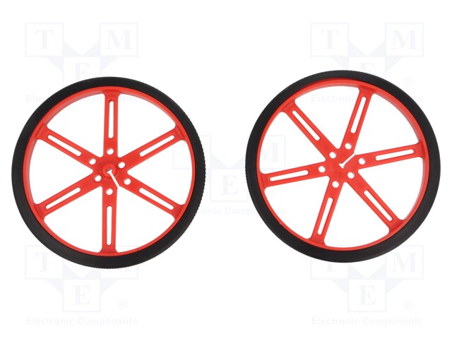 Wheel; red; Shaft: D spring; Pcs: 2; push-in; Ø: 90mm; Shaft dia: 3mm