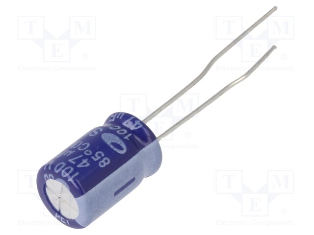 Capacitor: electrolytic; THT; 47uF; 100VDC; Ø8x11.5mm; ±20%; 2000h