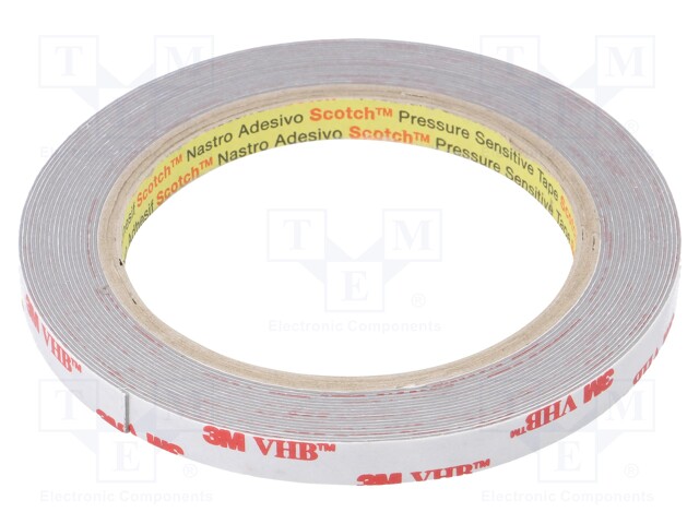 Tape: fixing; W: 9mm; L: 5.5m; Thk: 600um; acrylic; grey; Tmax: 149°C