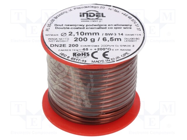 Coil wire; double coated enamelled; 2.1mm; 200g; -65÷200°C