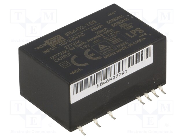 Power supply: switched-mode; modular; 2W; 15VDC; 33.7x22.2x16mm