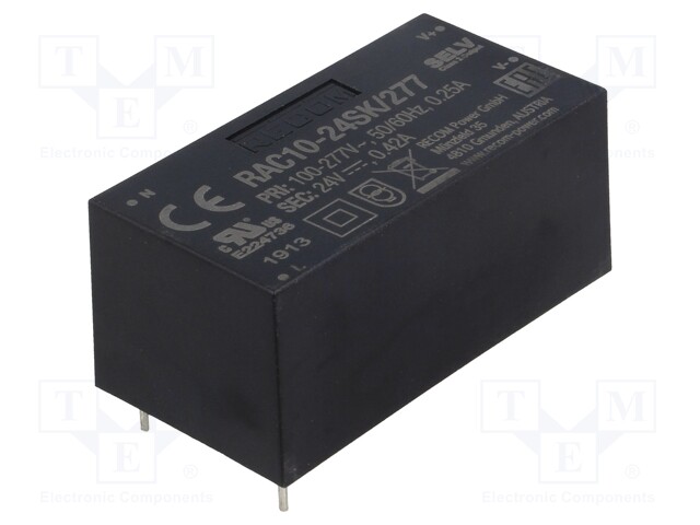 Converter: AC/DC; 10W; Uout: 24VDC; Iout: 420mA; 84%; Mounting: PCB