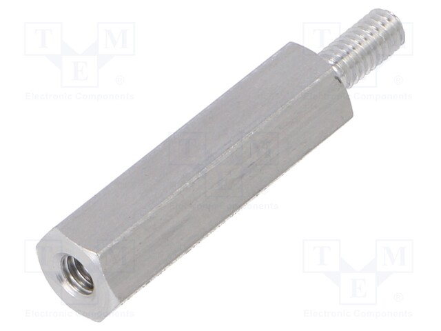 Screwed spacer sleeve; Int.thread: M2,5; 18mm; Ext.thread: M2,5