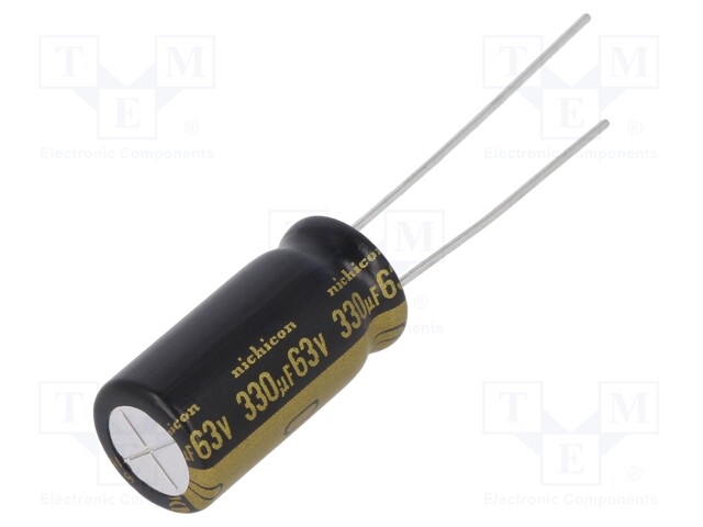 Capacitor: electrolytic; THT; 330uF; 63VDC; Ø10x20mm; Pitch: 5mm