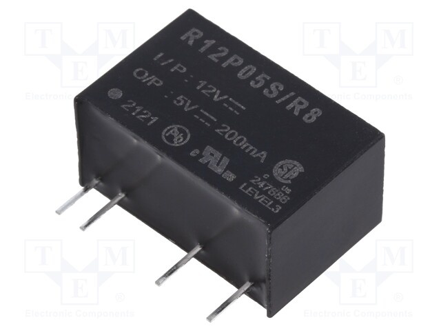 Converter: DC/DC; 1W; Uin: 10.8÷13.2V; Uout: 5VDC; Iout: 200mA; SIP7