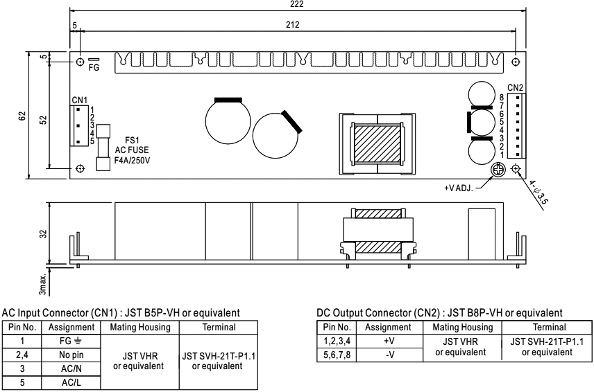 Power supply: switched-mode; 66W; 248÷370VDC; 88÷264VAC; OUT: 1