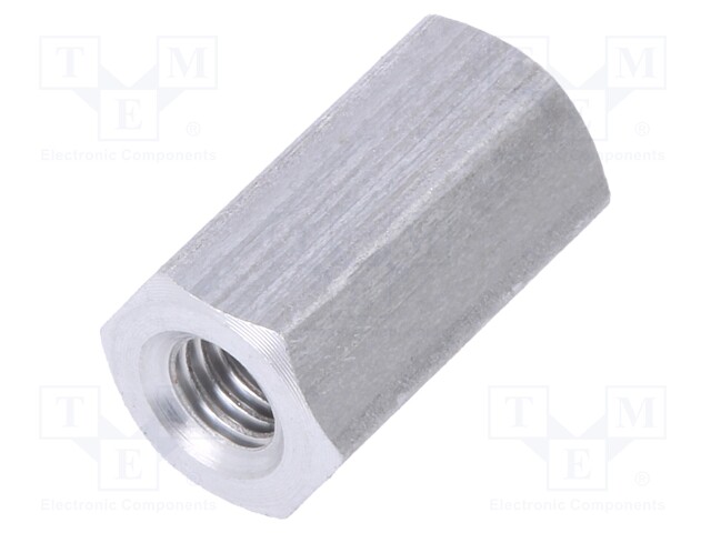 Screwed spacer sleeve; Int.thread: M3; 10mm; hexagonal; aluminium