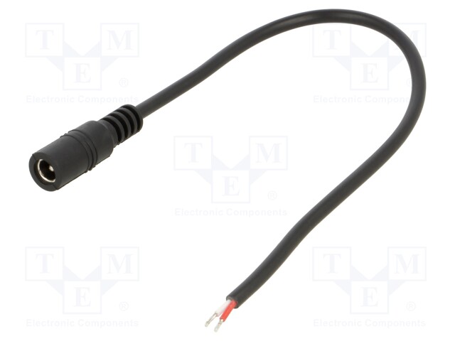 Cable; wires,DC 5,5/2,1 socket; straight; 0.5mm2; black; 0.25m