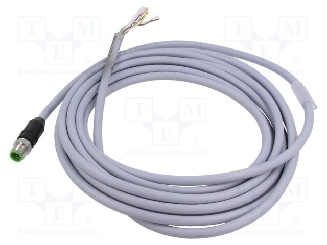 Connection lead; M12; PIN: 8; straight; 5m; plug; 30VAC; -25÷85°C