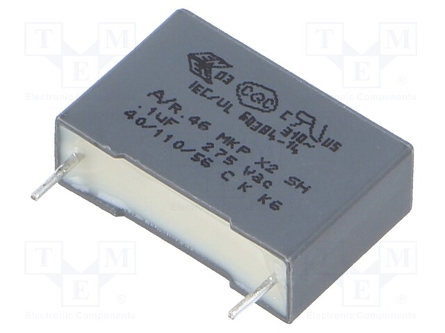 Capacitor: polypropylene; X2; 100nF; 15mm; ±10%; 18x5x11mm; 275VAC