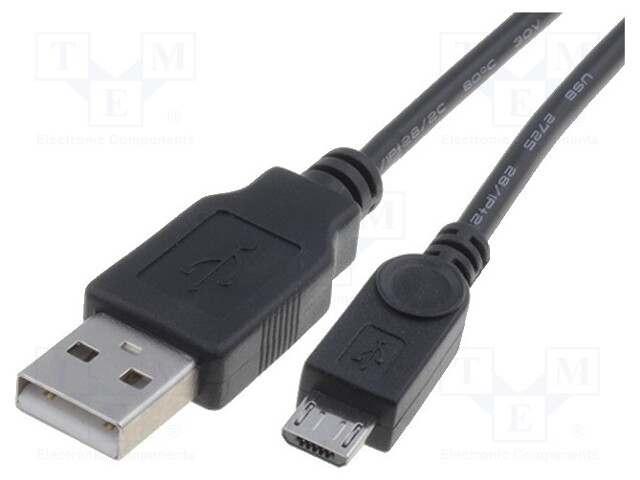 Cable; USB 2.0; USB A plug,USB B micro plug; 1m; black