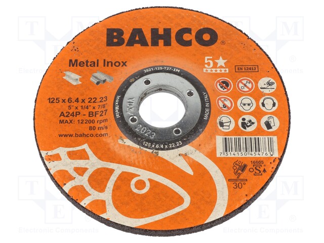 Grinding wheel; Ø: 125mm; Øhole: 22.23mm; Disc thick: 6.4mm