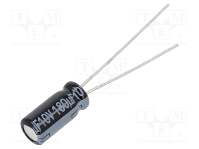 Capacitor: electrolytic; low ESR; THT; 180uF; 10VDC; Ø5x11mm; ±20%