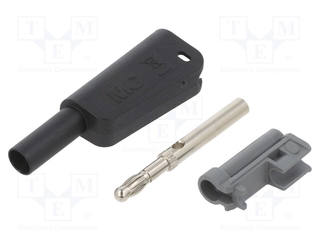 4mm banana; 19A; 1kV; black; insulated,with 4mm axial socket