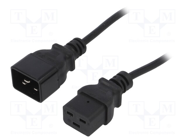 Cable; IEC C19 female,IEC C20 male; 1.8m; black; PVC; 3G1mm2; 16A