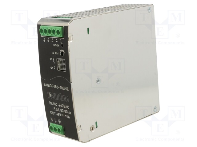 Power supply: switched-mode; for DIN rail; 480W; 48VDC; 10A; DIN