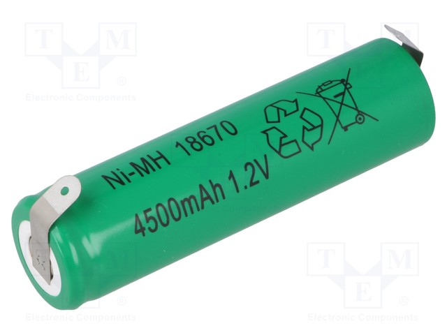 Re-battery: Ni-MH; 4/3A,4/3R23; 1.2V; 4500mAh; Ø18x69mm