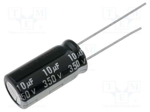 Capacitor: electrolytic; THT; 10uF; 350VDC; Ø10x20mm; Pitch: 5mm