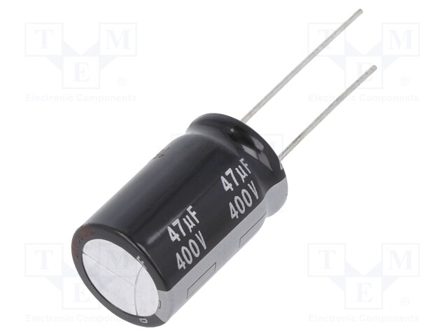 Electrolytic Capacitor, 47 µF, 400 V, ED Series, ± 20%, Radial Leaded, 10000 hours @ 105°C