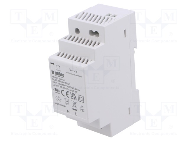 Power supply: switched-mode; for DIN rail; 30W; 48VDC; 630mA; 3kV