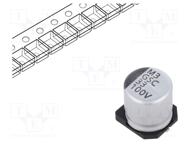 Capacitor: electrolytic; SMD; 33uF; ±20%; -55÷105°C; Series: GSC