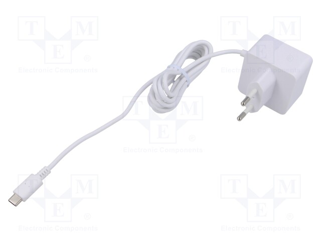 Power supply; 1.5m; white; 15W; 3A; Out: USB C; 100÷240VAC; Plug: EU
