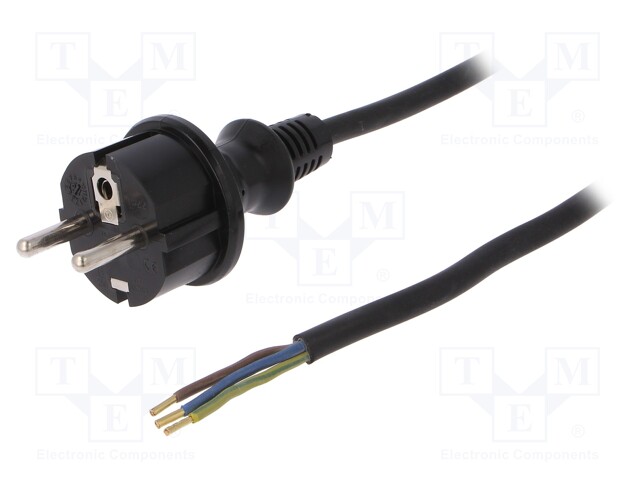 Cable; SCHUKO plug,CEE 7/7 (E/F) plug,wires; 5m; black; rubber