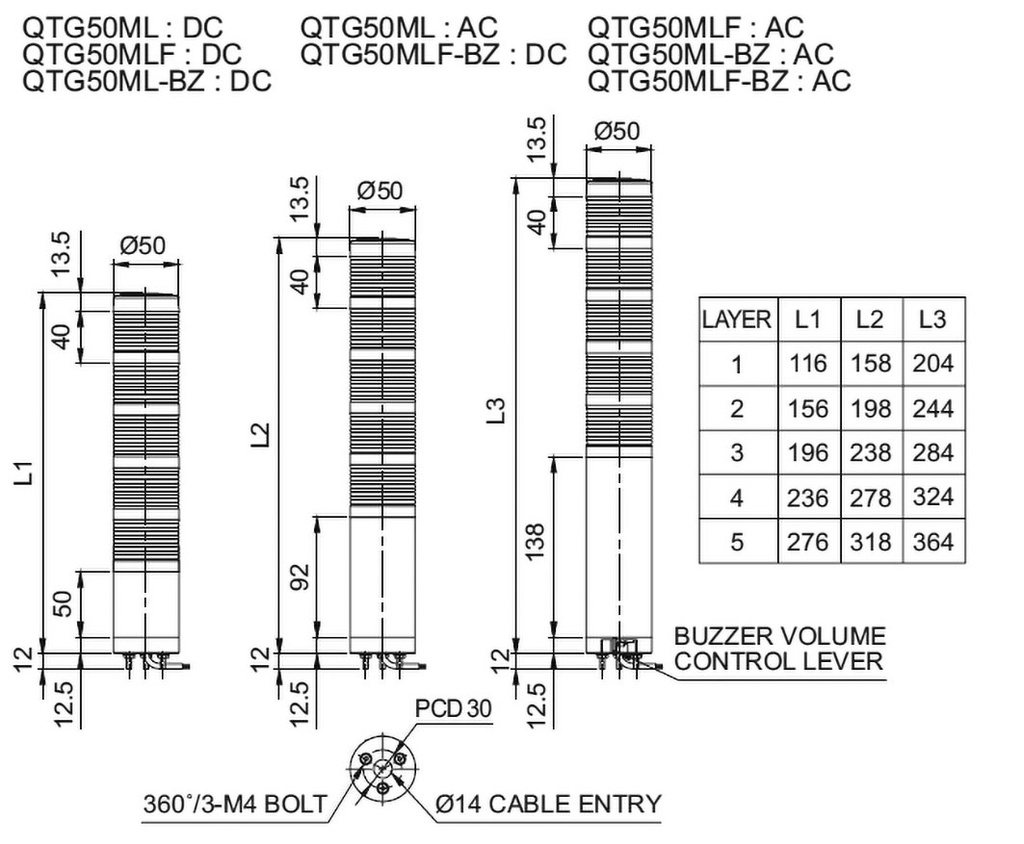 Signaller: signalling column; continuous light; Usup: 24VDC; LED