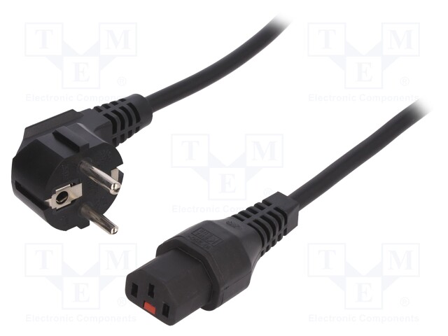 Cable; CEE 7/7 (E/F) plug angled,IEC C13 female; 1.5m; black