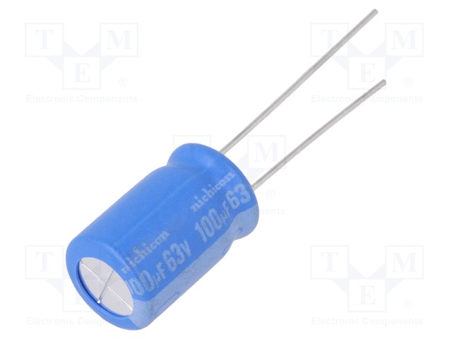 Capacitor: electrolytic; THT; 100uF; 63VDC; Ø10x16mm; Pitch: 5mm