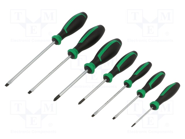 Kit: screwdrivers; Pcs: 7; Phillips,slot; cardboard packaging