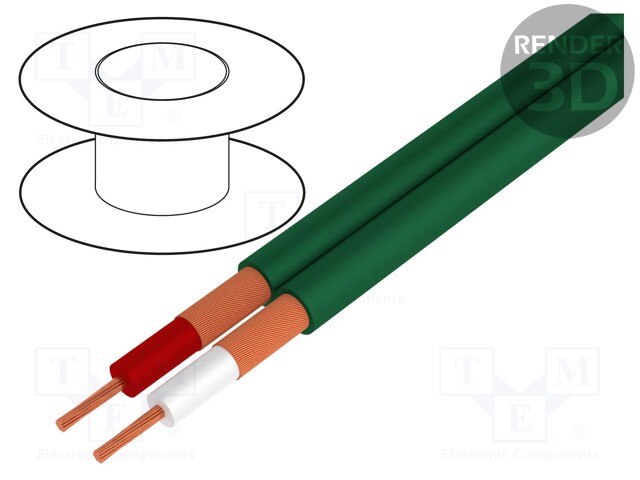 Wire: microphone cable; 2x0,25mm2; green; OFC; PVC; -15÷70°C; 100m