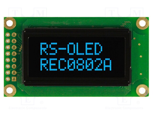 Display: OLED; alphanumeric; 8x2; Dim: 58x32x10mm; blue; PIN: 16