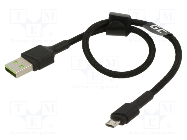 Cable; USB 2.0; USB A plug,USB B micro plug; 0.3m; black; 480Mbps